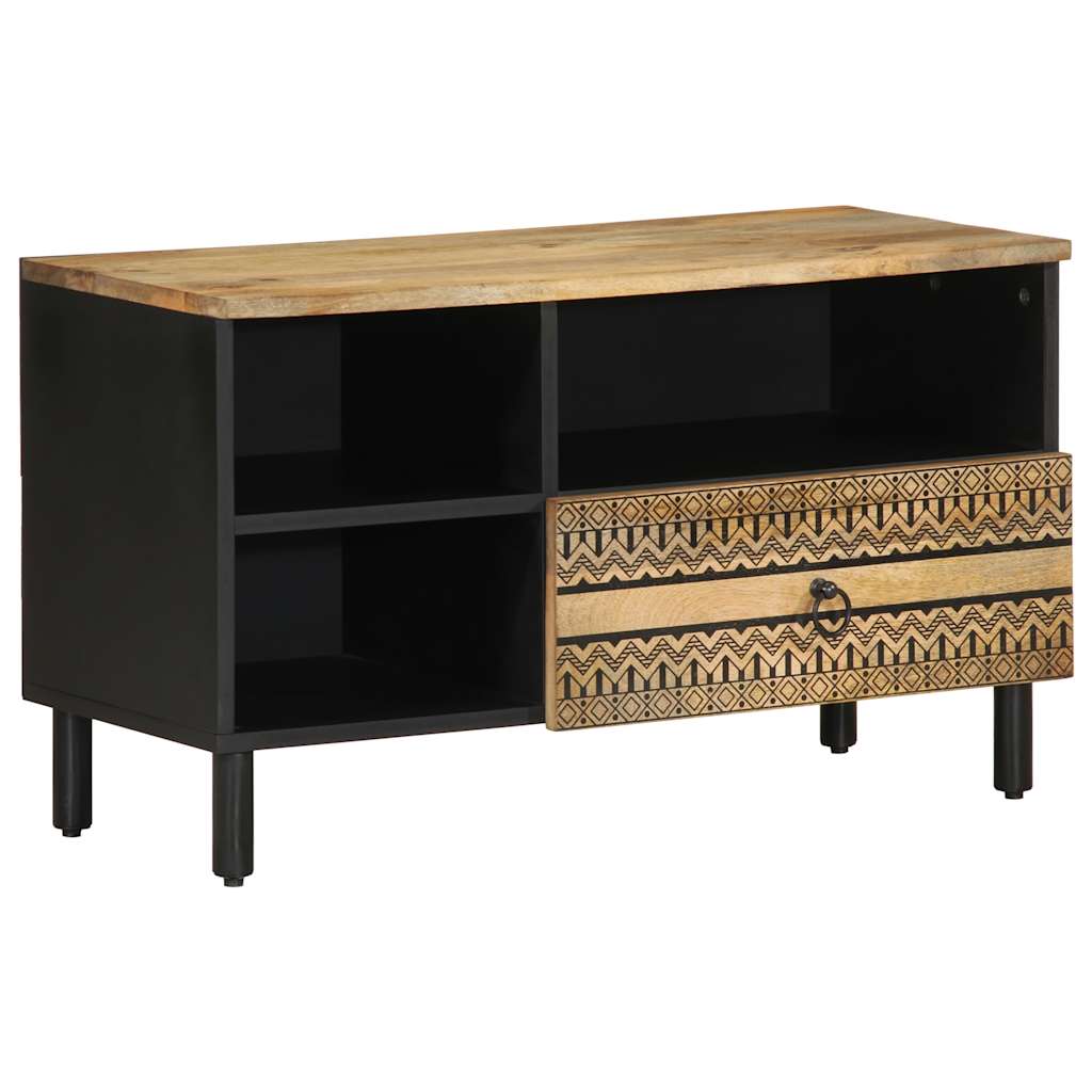 Tv-meubel 80x33,5x46 cm massief ruw mangohout zwart – afbeelding 1