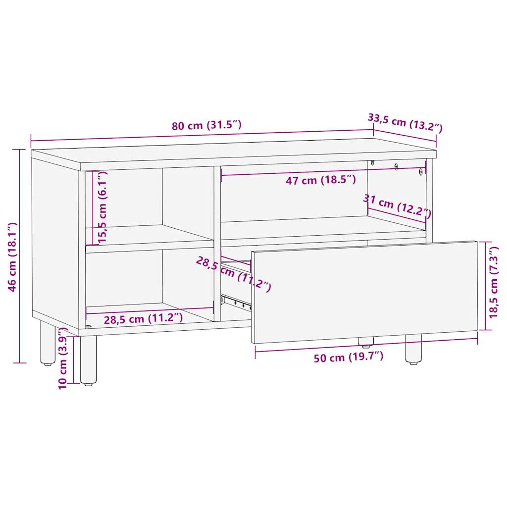 Tv-meubel 80x33,5x46 cm massief ruw mangohout zwart – afbeelding 12