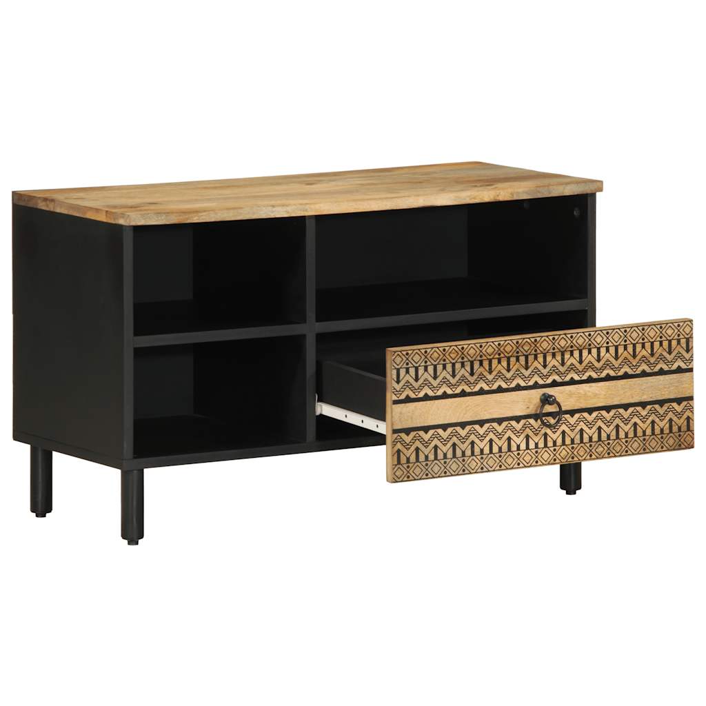 Tv-meubel 80x33,5x46 cm massief ruw mangohout zwart – afbeelding 2