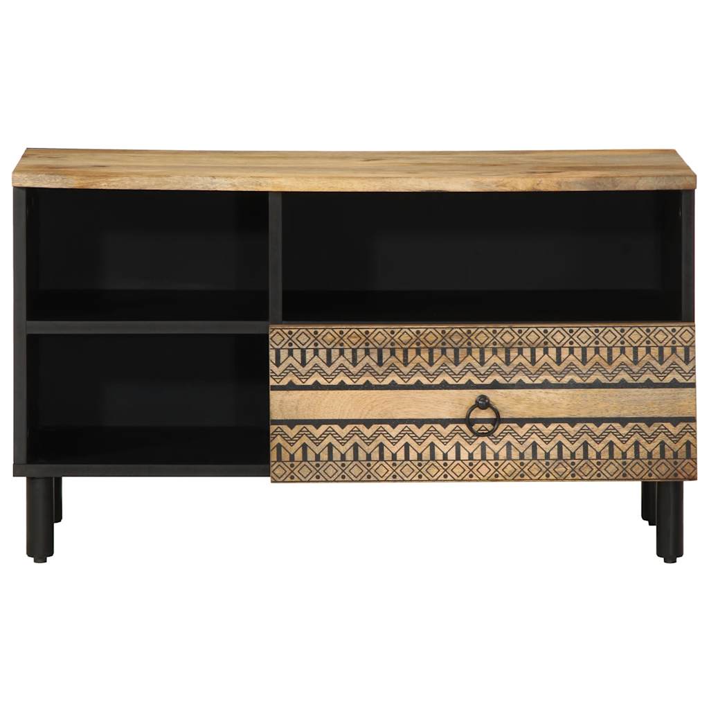 Tv-meubel 80x33,5x46 cm massief ruw mangohout zwart – afbeelding 3