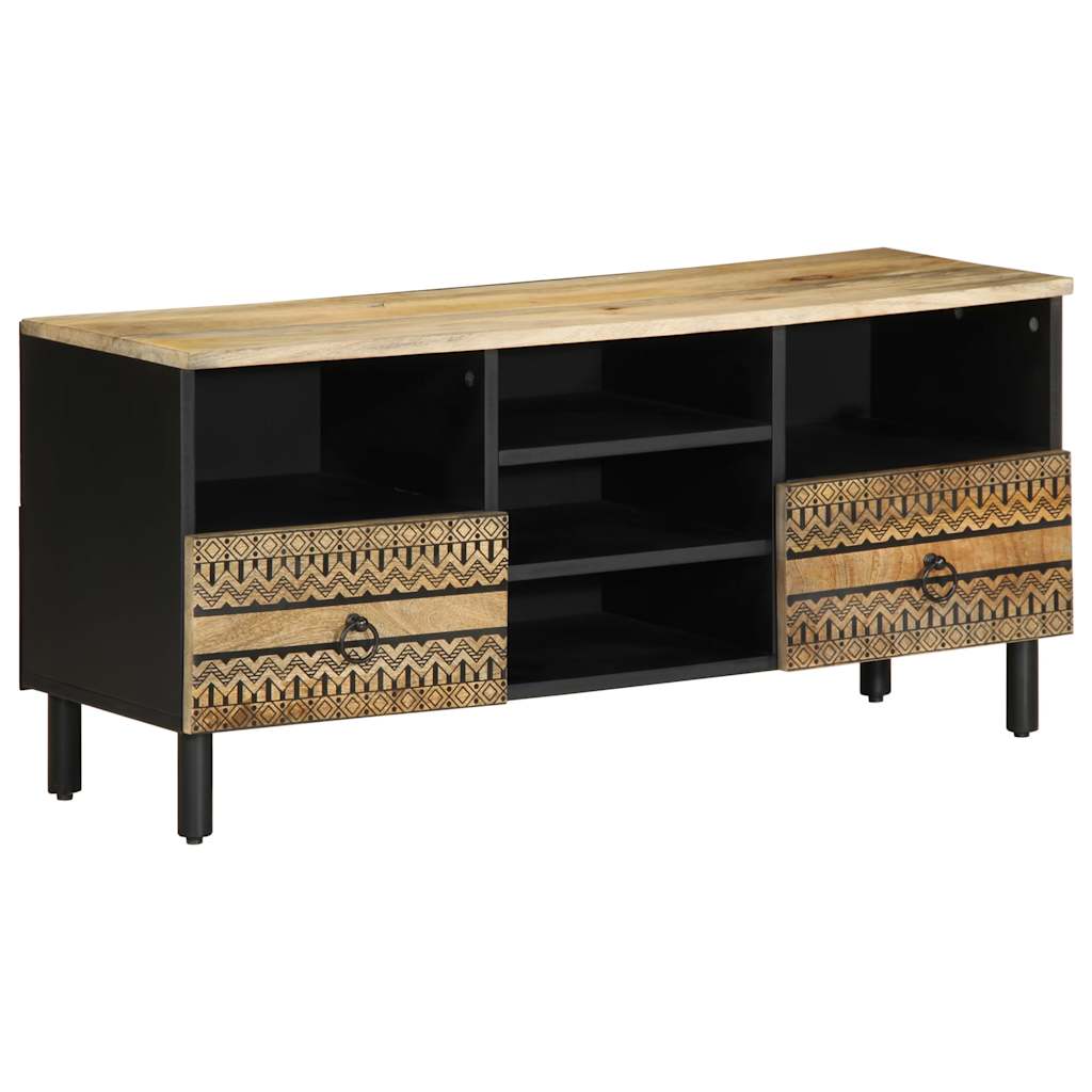 Tv-meubel 100x33,5x46 cm massief ruw mangohout zwart – afbeelding 1