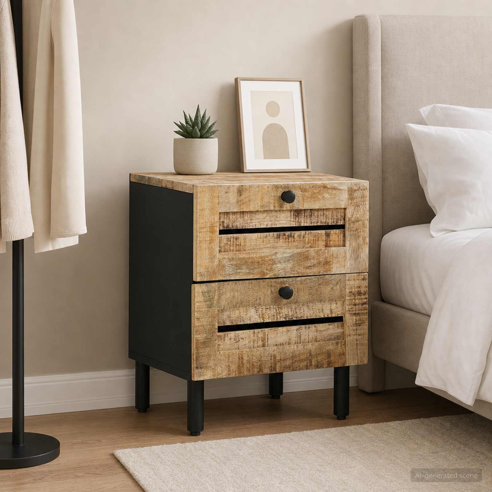 Nachtkastje Naturel 40 x 33 x 46 cm Massief Mango Hout – afbeelding 1
