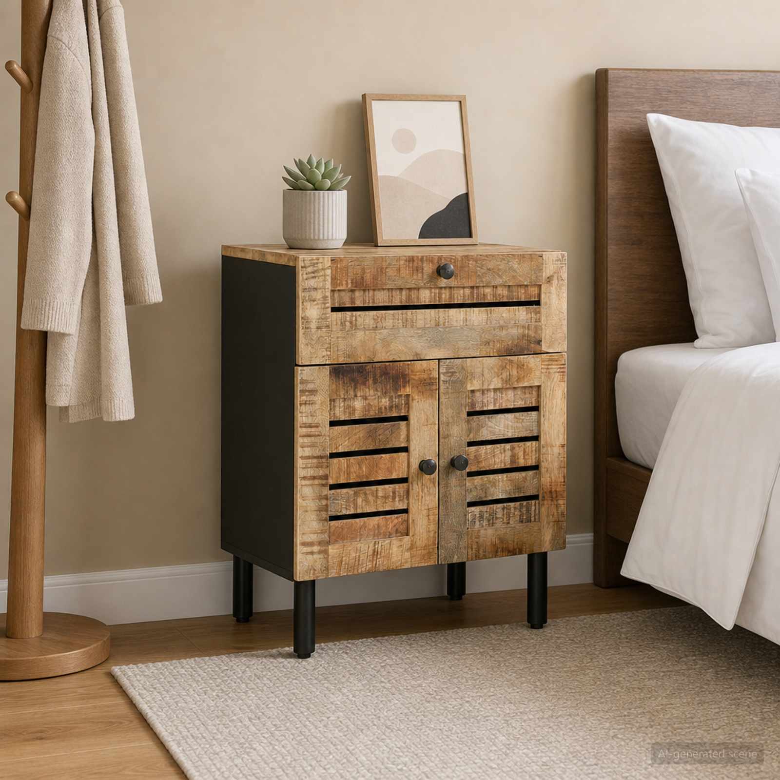 Nachtkastje Naturel 50 x 33 x 60 cm Massief Mango Hout – afbeelding 1