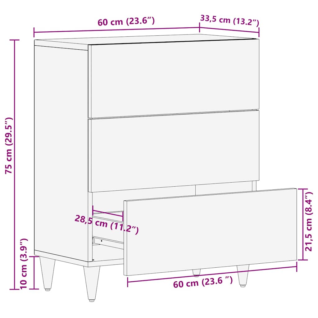 Dressoir Bruin 60 x 33 x 75 cm Massief Mango Hout – afbeelding 11