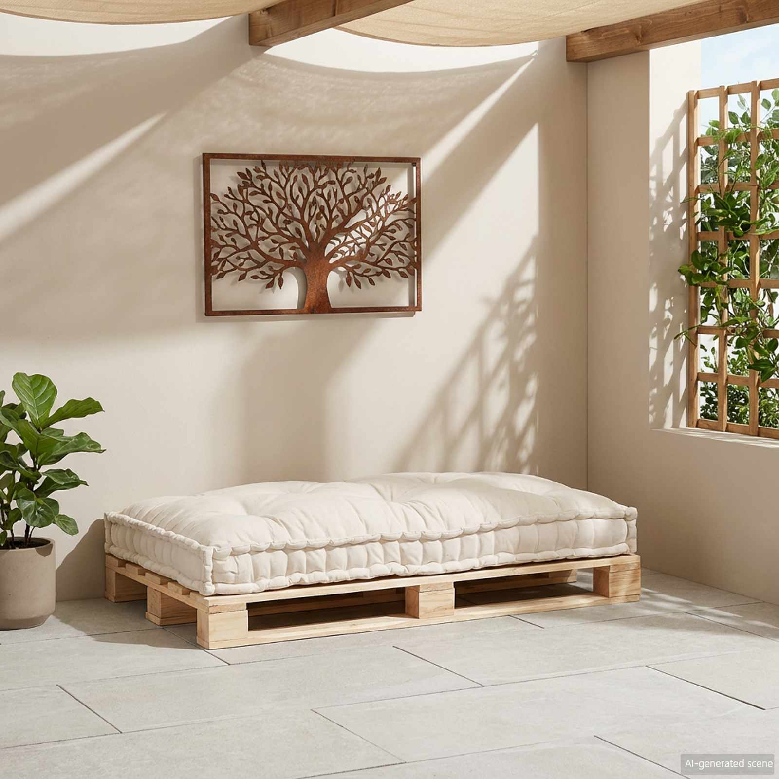 Pallet Sofa Kussen Crèmekleurig 120 x 80 x 12 cm Stof – afbeelding 3