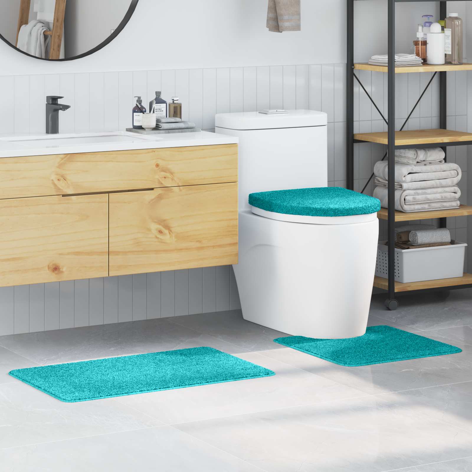 Antislip Badmat Set 3 pcs Turquoise PP