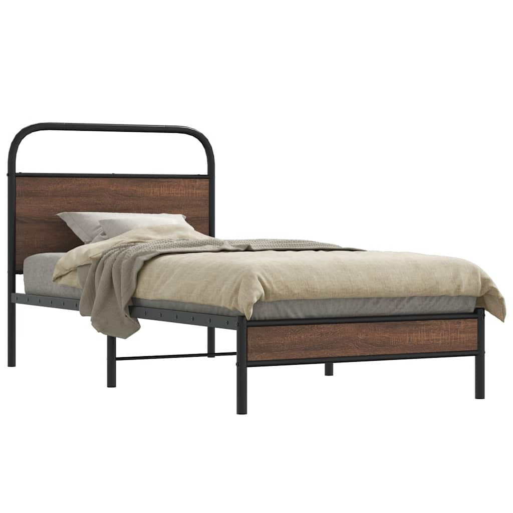 Bedframe zonder matras bewerkt hout bruin eikenkleur 107x203 cm – afbeelding 1