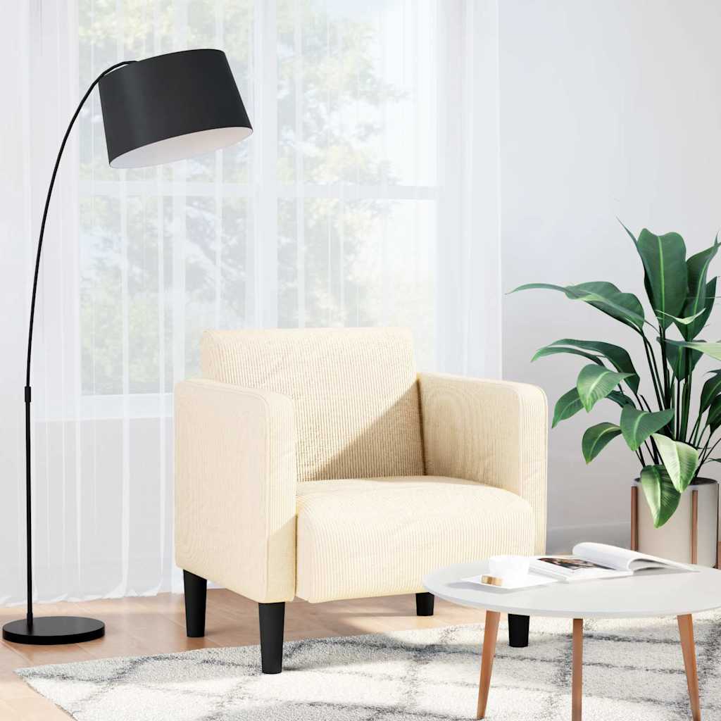 Fauteuil met armleuningen 54 cm corduroy stof crèmekleurig