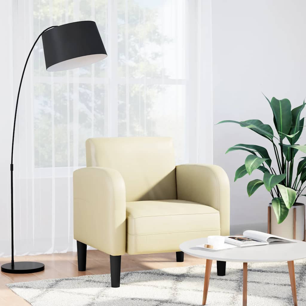 Fauteuil met armleuningen 54 cm kunstleer crèmekleurig