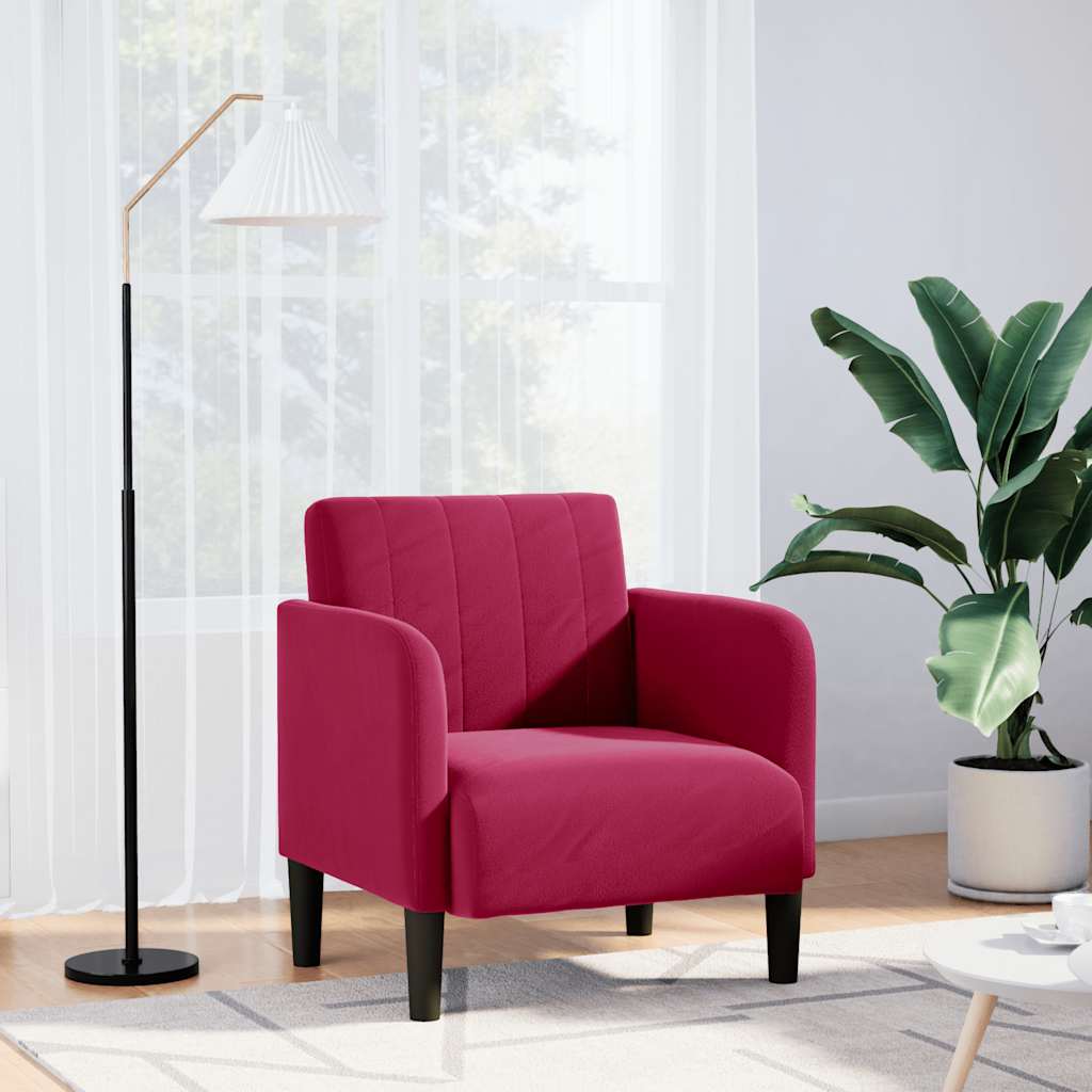 Fauteuil met armleuningen 54 cm fluweelrood wijnrood