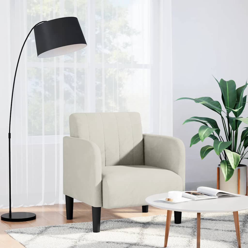 Fauteuil met armleuningen 54 cm fluweel crèmekleurig