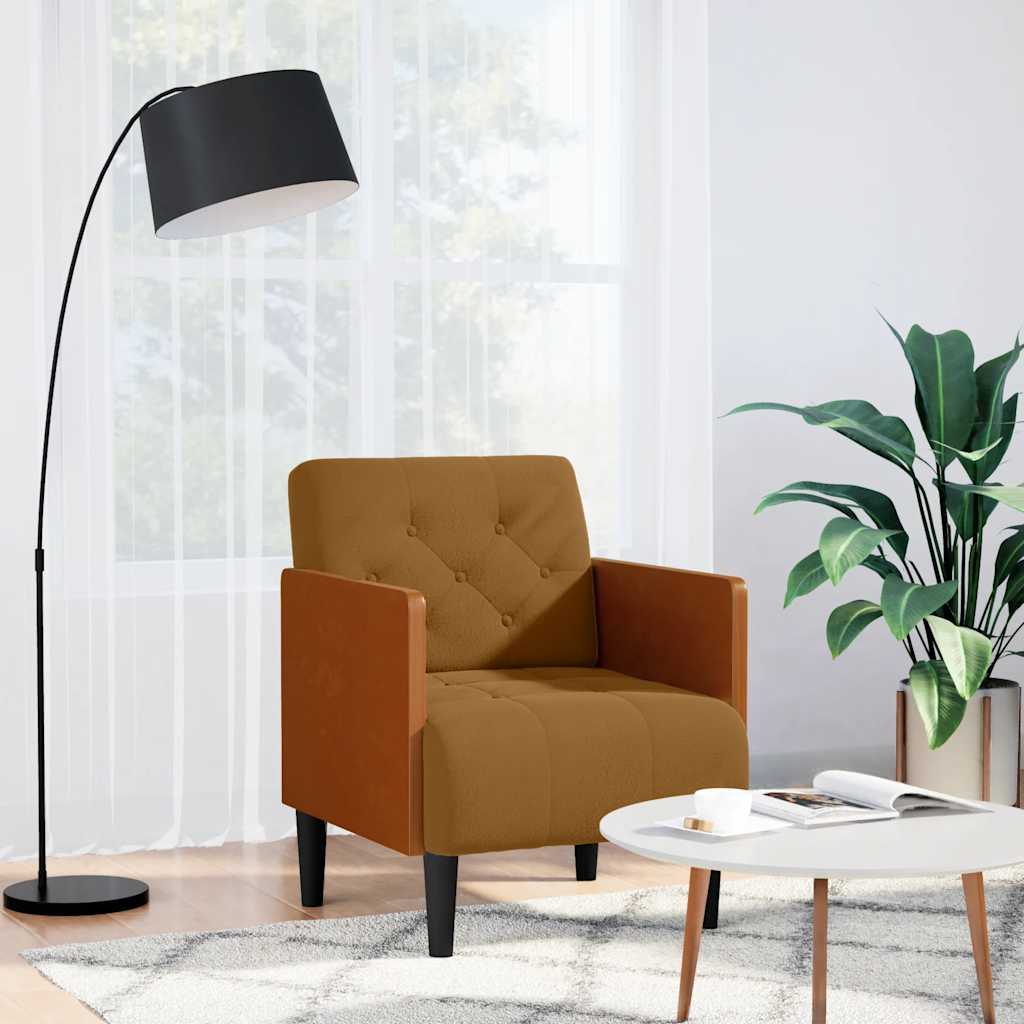 Fauteuil met armleuningen 55 cm fluweel bruin
