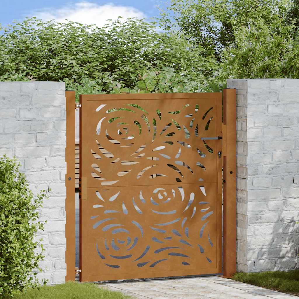 Poort met vlamontwerp 100x100 cm weervast staal – afbeelding 1