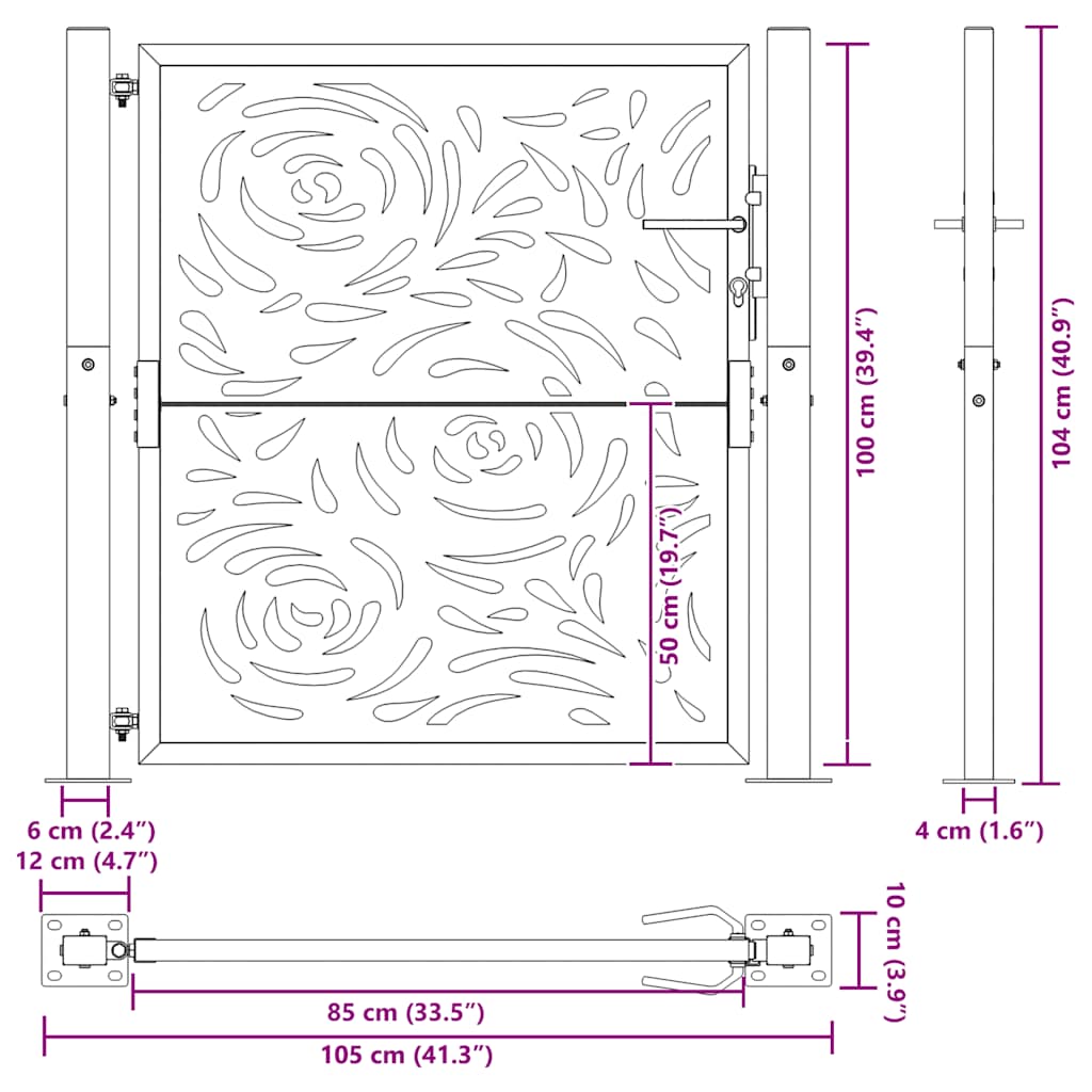 Poort met vlamontwerp 100x100 cm weervast staal – afbeelding 11