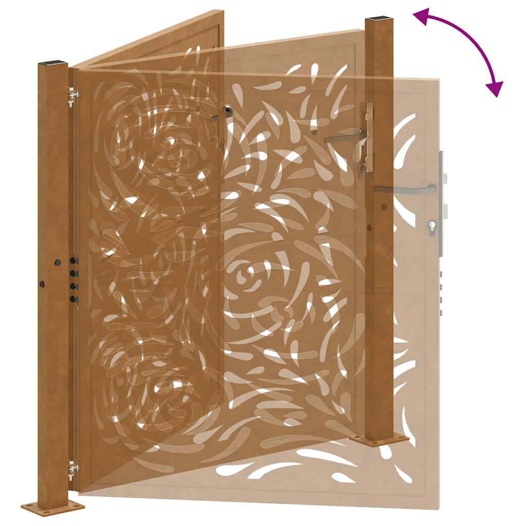 Poort met vlamontwerp 100x100 cm weervast staal – afbeelding 8