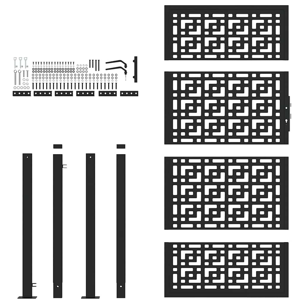 Poort met kruisontwerp 100x175 cm staal zwart – afbeelding 4