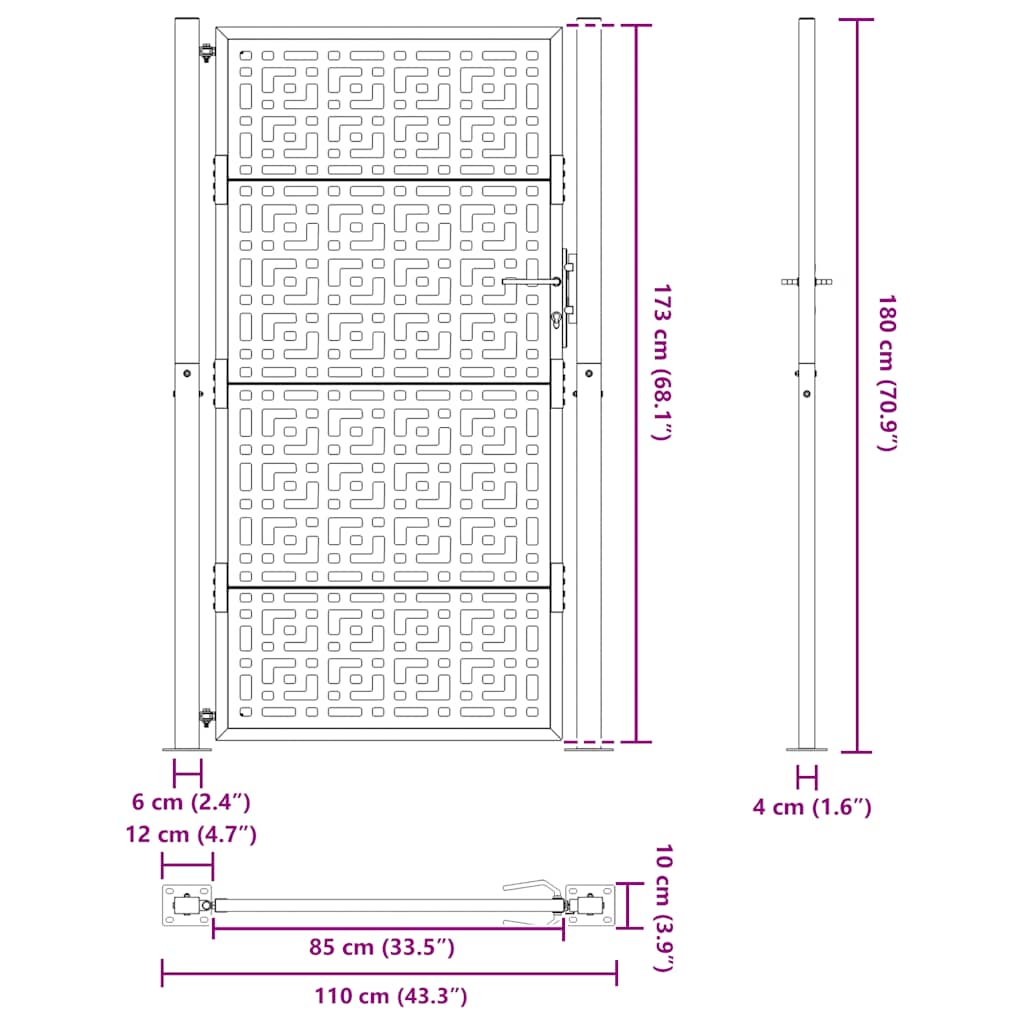 Poort met kruisontwerp 100x175 cm staal zwart – afbeelding 9