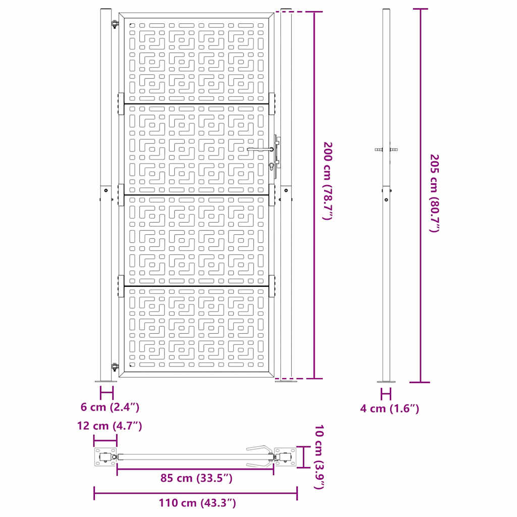 Poort met kruisontwerp 100x200 cm staal zwart – afbeelding 9