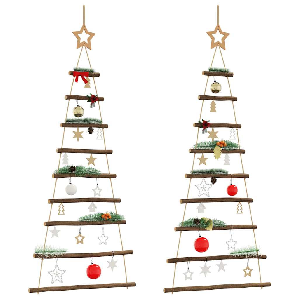 Hangende kerstbomen met topsterren 2 st 55x120 cm natuurlijke tak