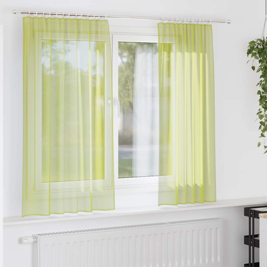 Gordijnen voile met roedezakken 2 st appelgroen – afbeelding 1