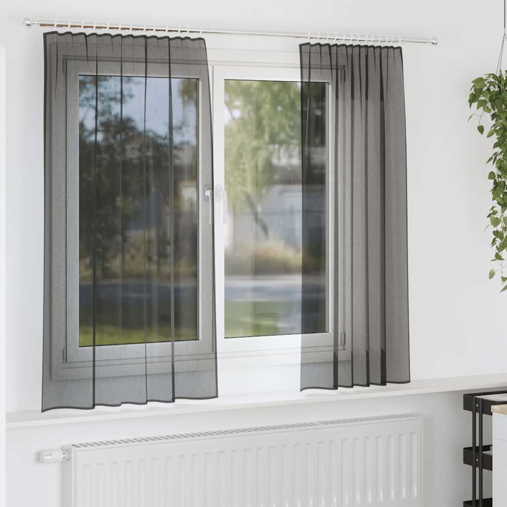 Gordijnen voile met roedezakken 2 st zwart
