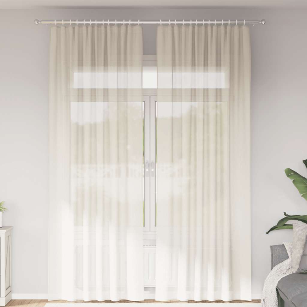 Gordijnen voile met roedezakken 2 st crèmekleurig