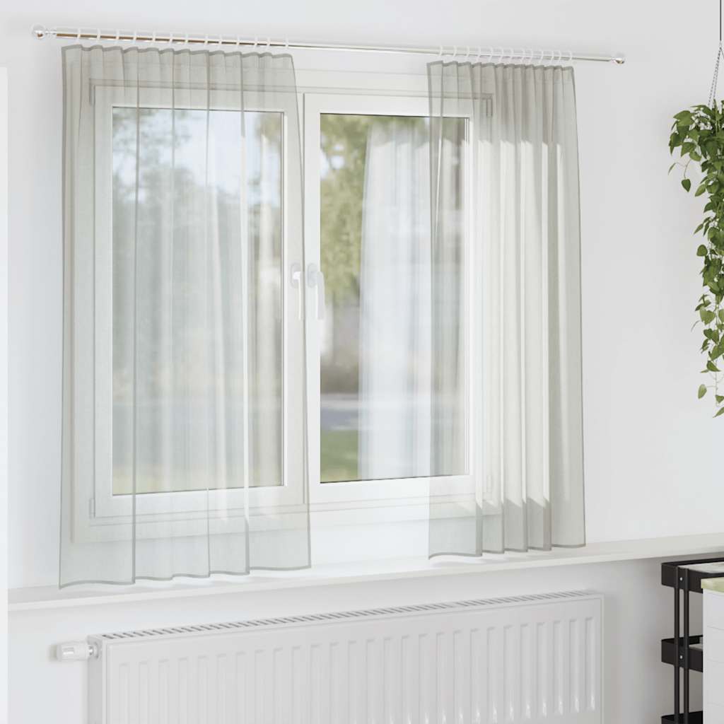 Gordijnen voile met roedezakken 2 st lichtgrijs