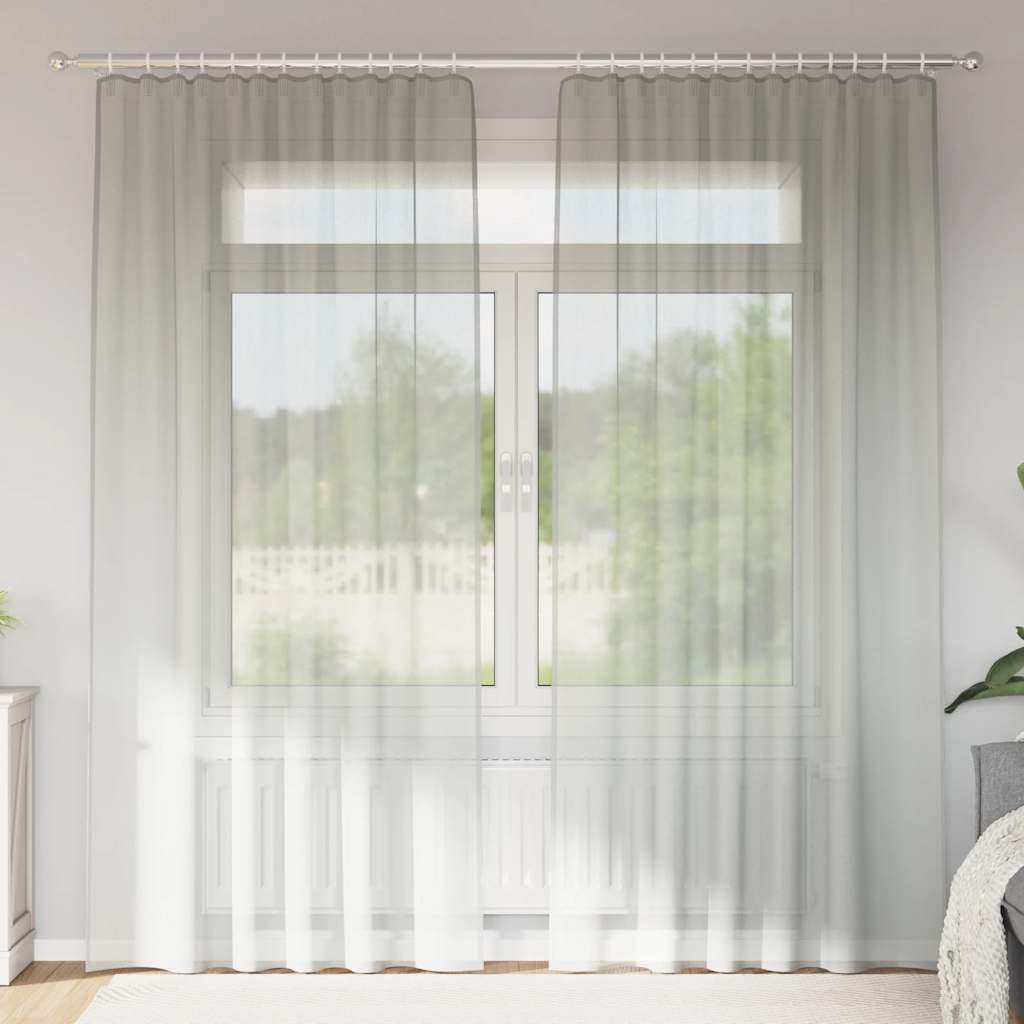 Gordijnen voile met roedezakken 2 st lichtgrijs