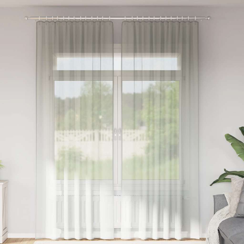 Gordijnen voile met roedezakken 2 st lichtgrijs