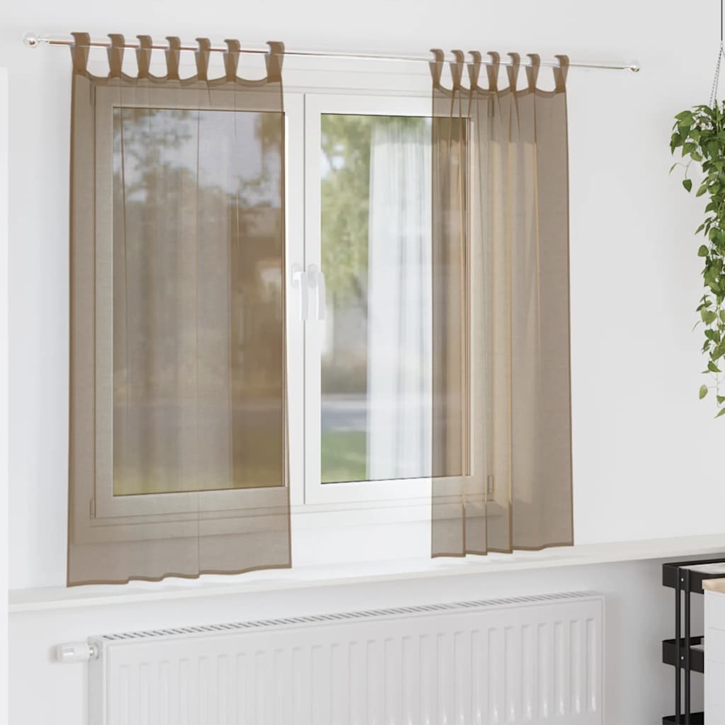 Gordijnen voile met lussen 2 st 140x140 cm lichtbruin