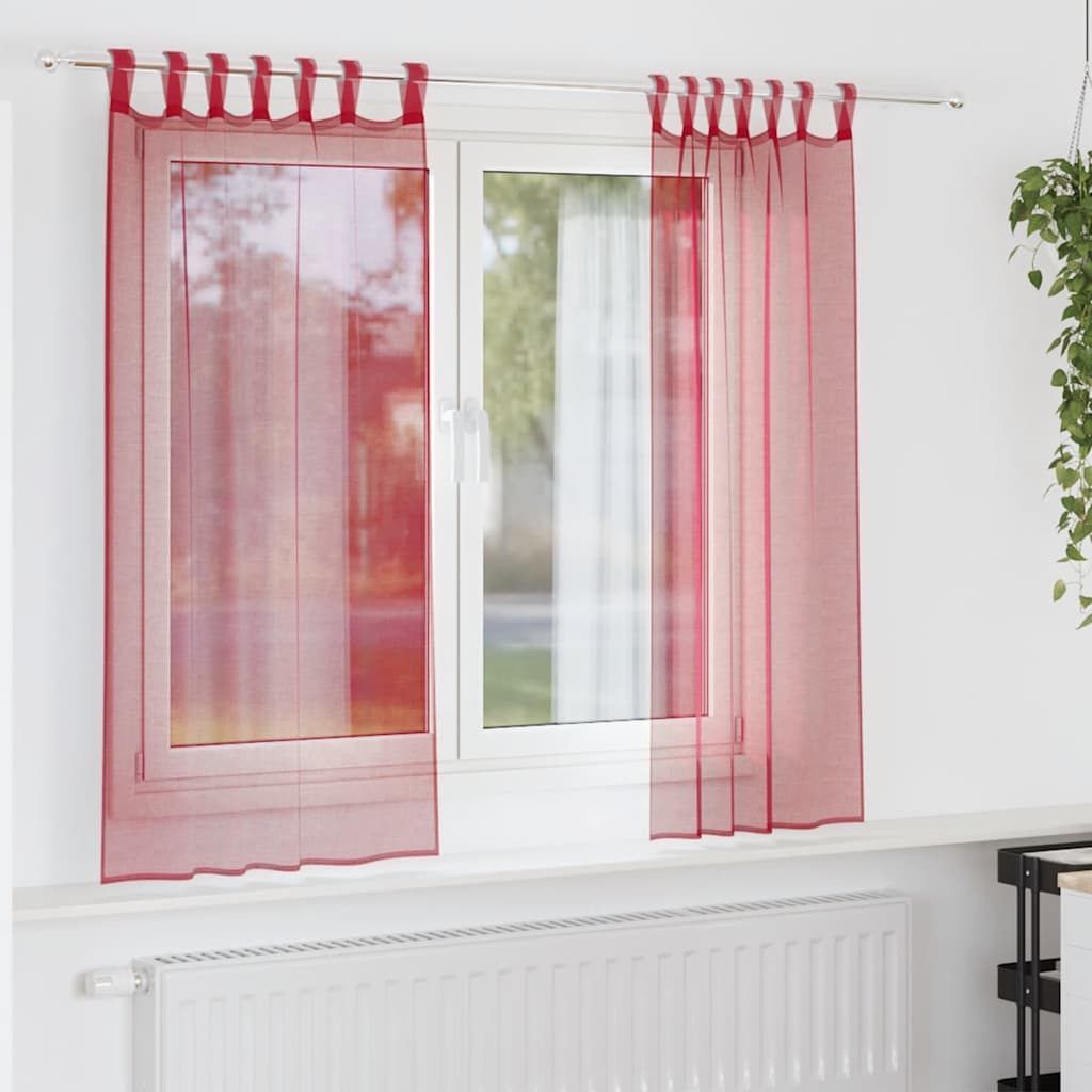 Gordijnen voile met lussen 2 st 140x140 cm wijnrood