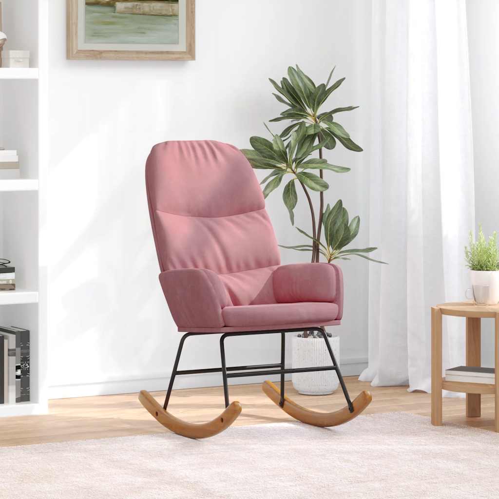 Schommelstoel fluweel roze