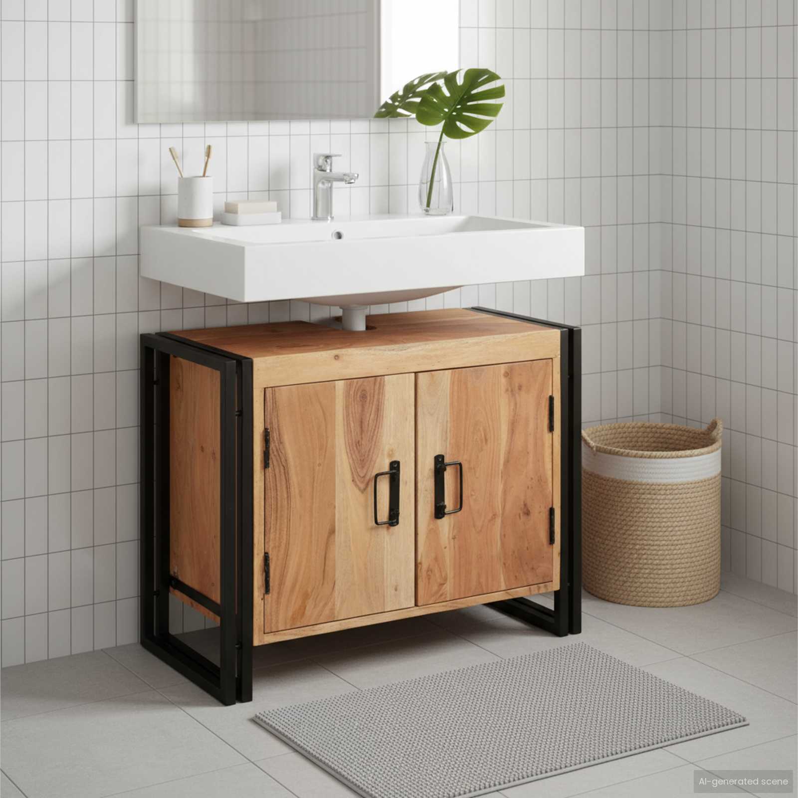 Wastafelkast met plank Bruin 71 x 33 x 58 cm Massief Acaciahout