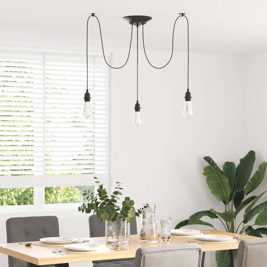 Hanglamp met 3 lamphouders E27 metaal zwart – afbeelding 3