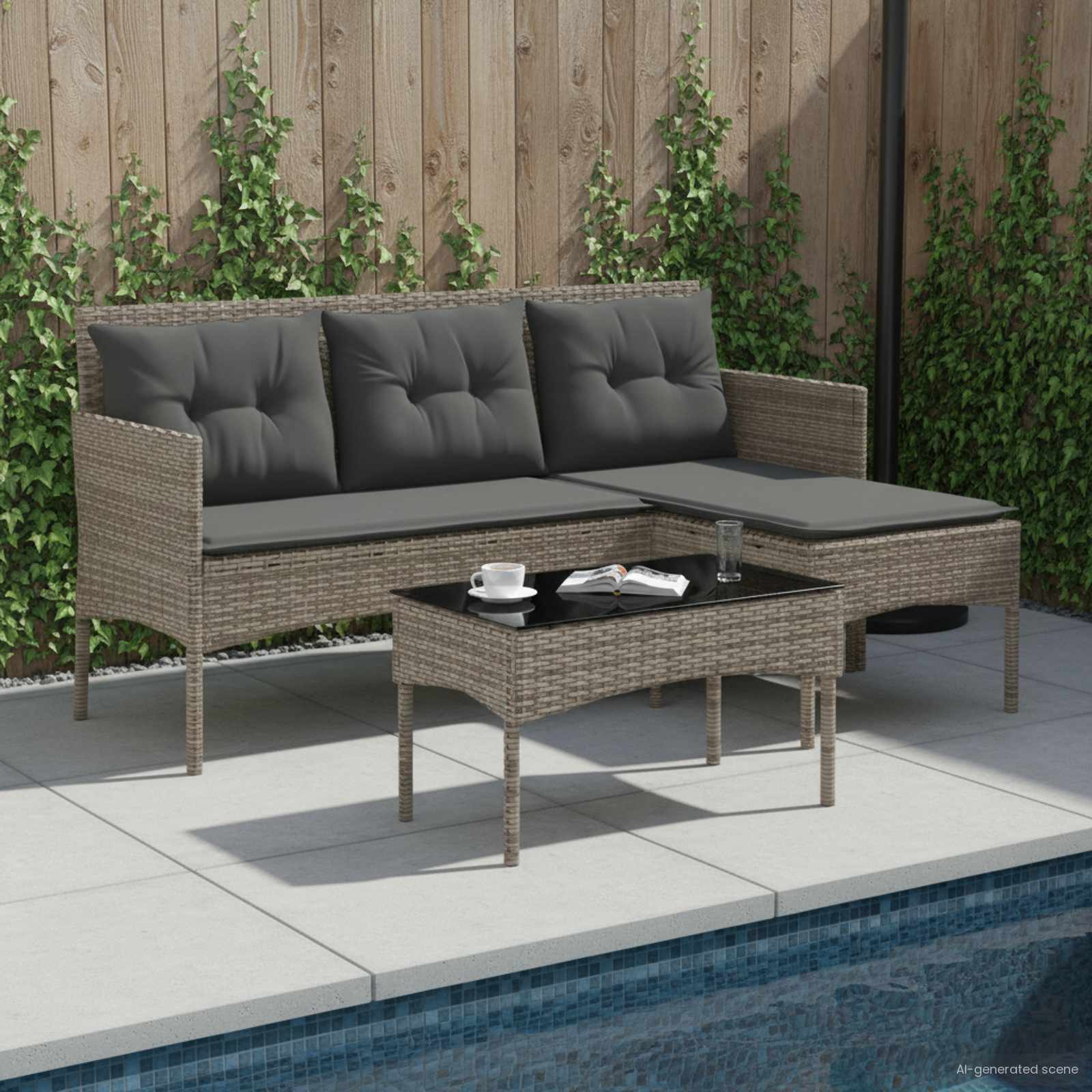 Tuinbankenset met kussen 2 pcs poly rattan – afbeelding 1