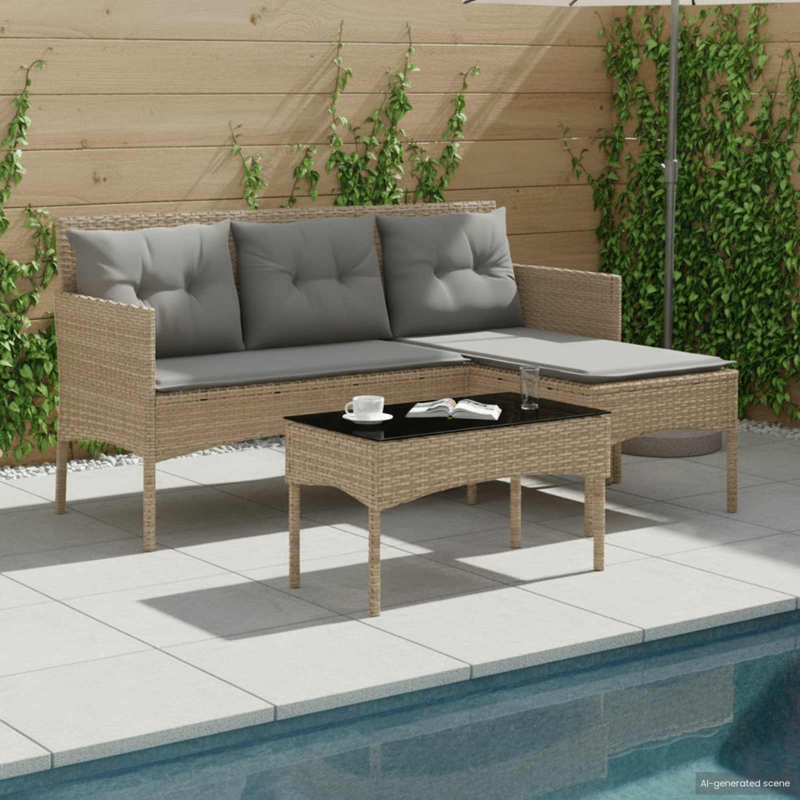 Tuinbankenset met kussen 2 pcs poly rattan – afbeelding 1