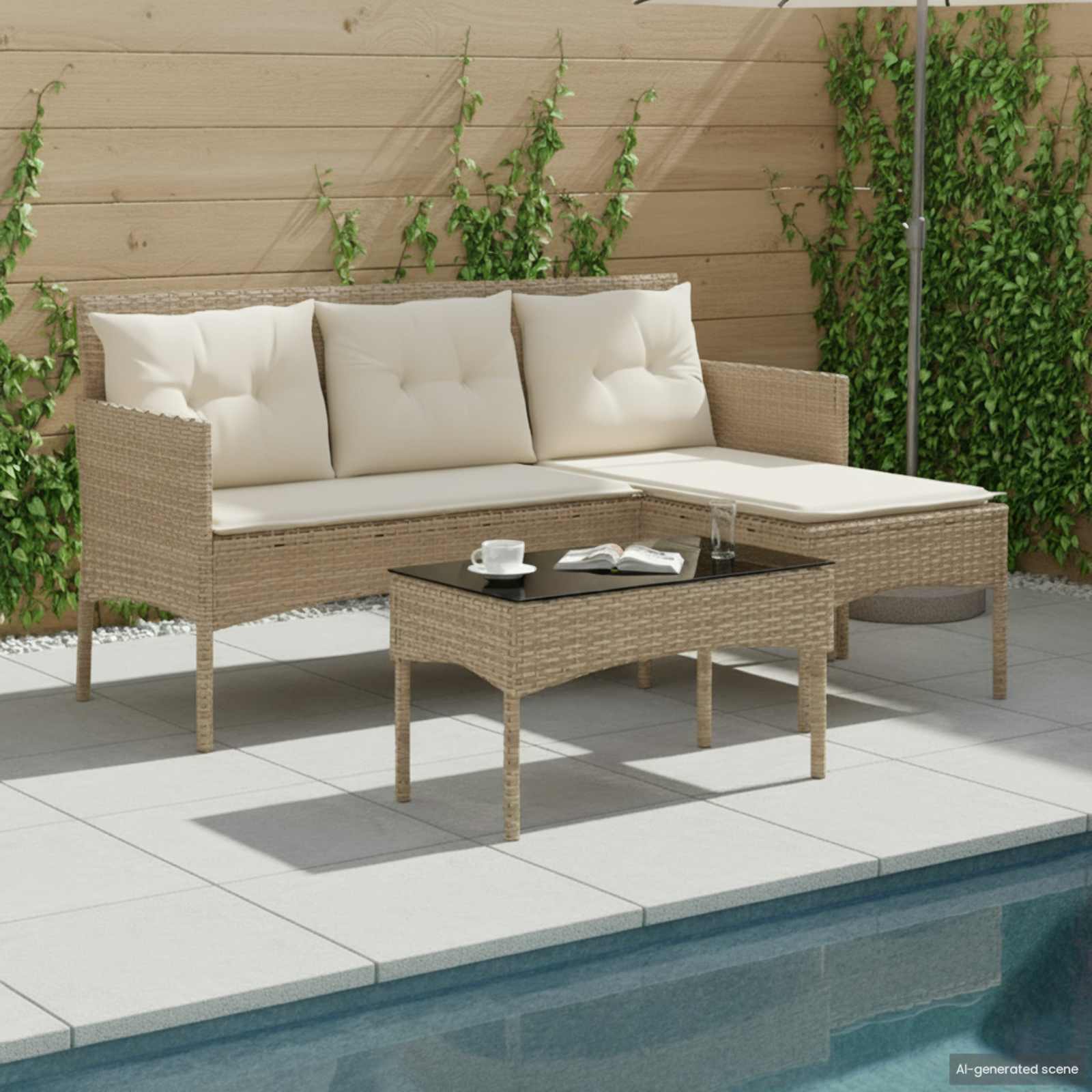 Tuinbankenset met kussen 2 pcs poly rattan – afbeelding 1
