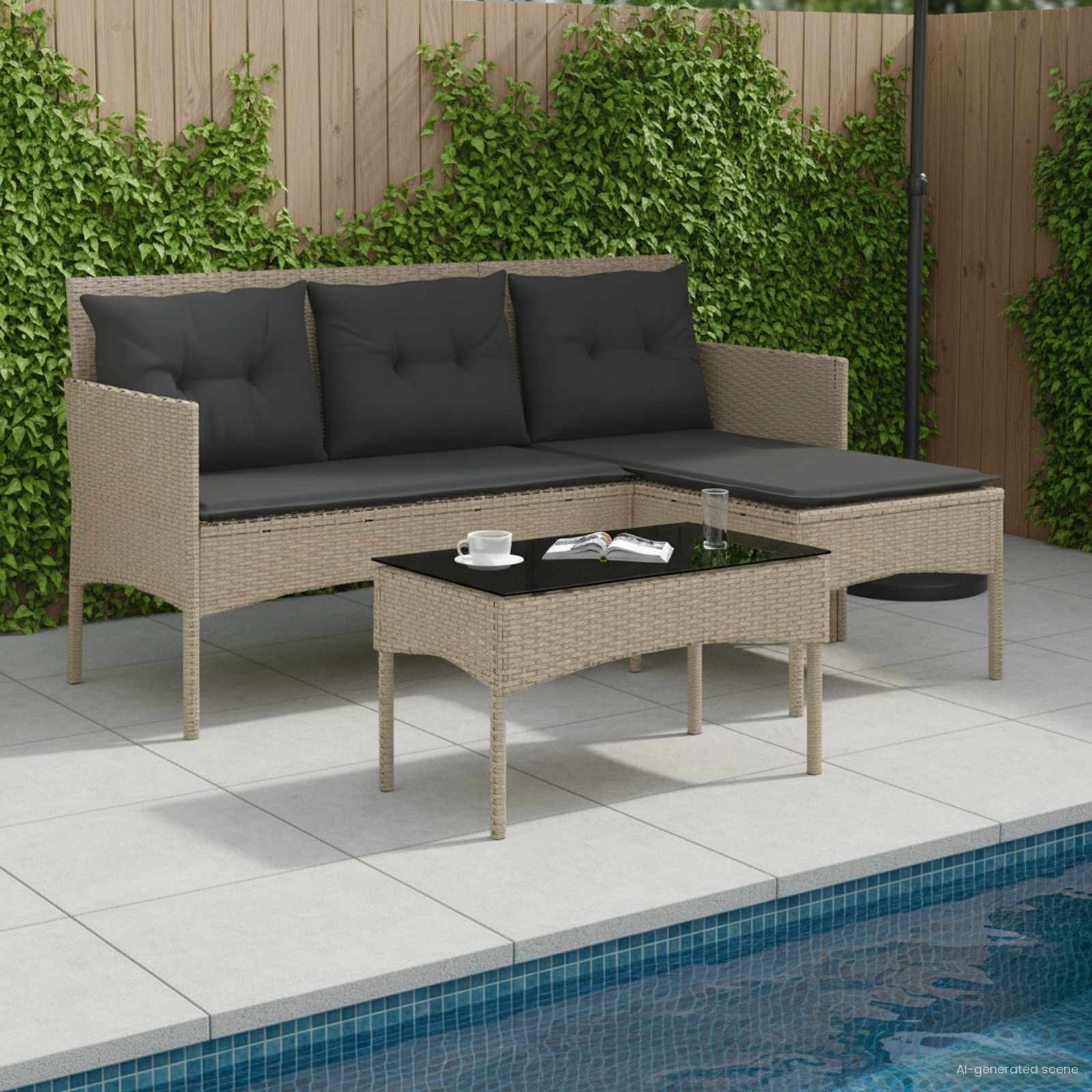 Tuinbankenset met kussen 2 pcs poly rattan – afbeelding 1