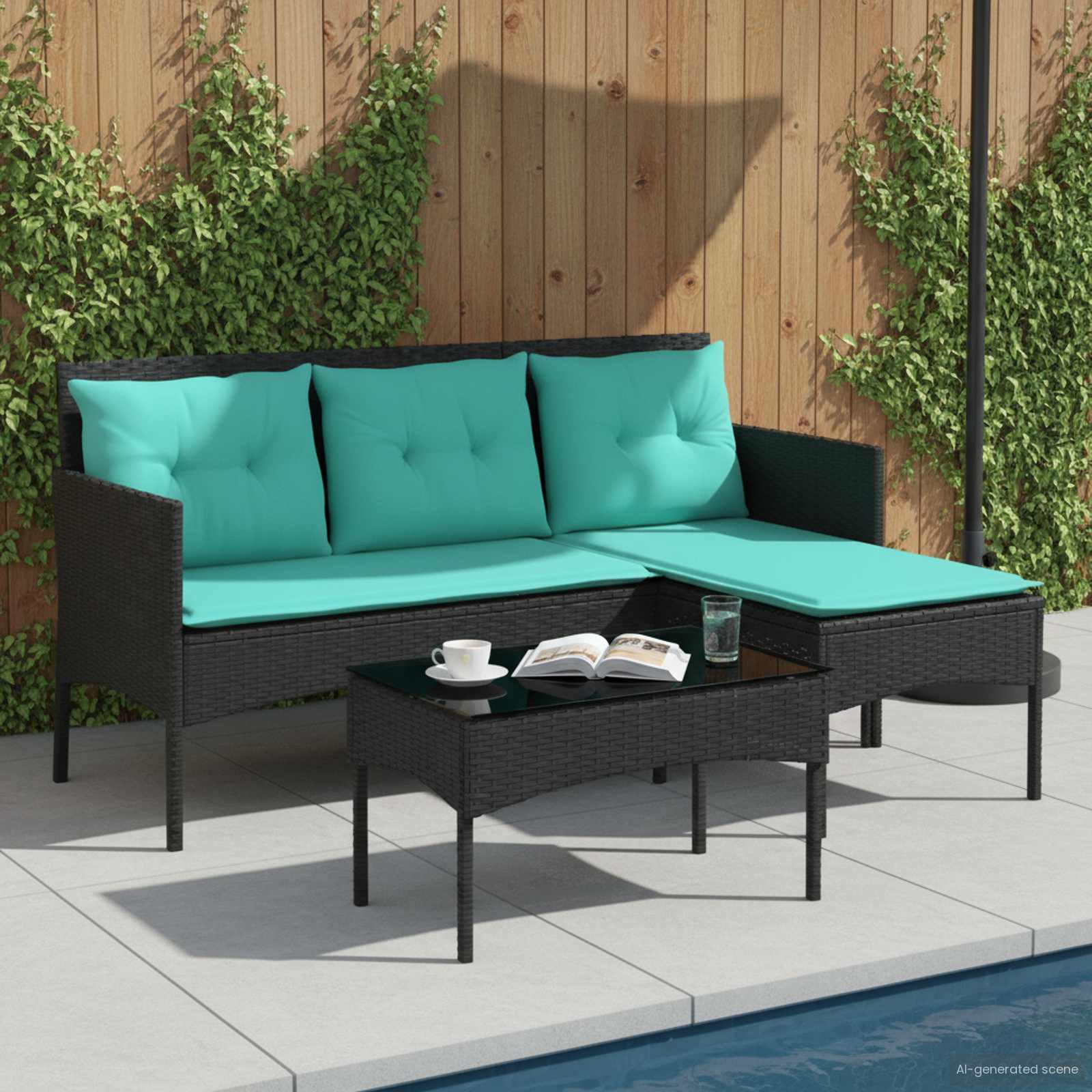 Tuinbankenset met kussen 2 pcs poly rattan – afbeelding 1