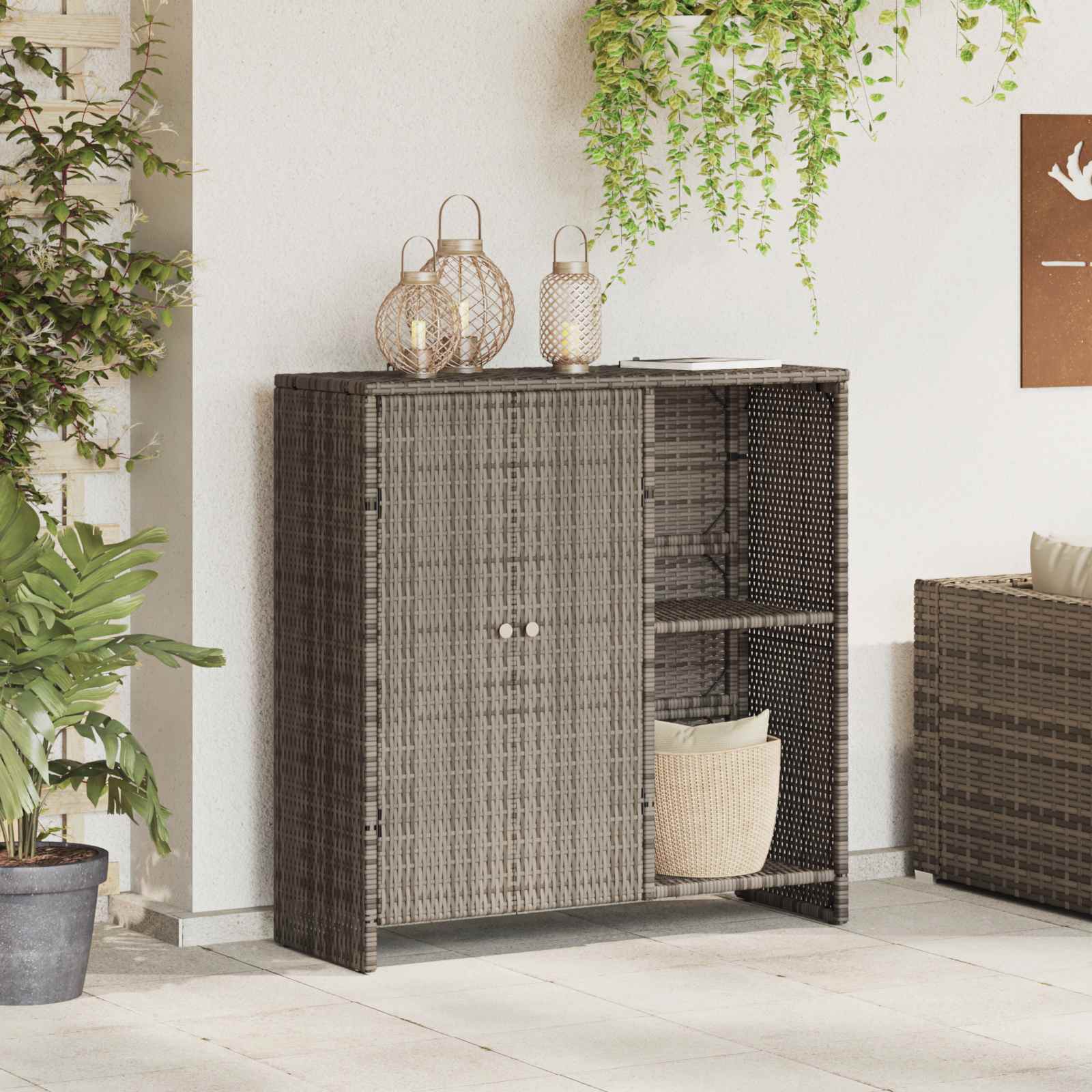 Opbergkast met plank met opslag Grijs 100 x 36 x 102 cm Rattan – afbeelding 1