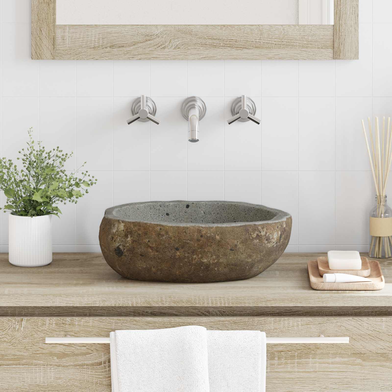 Rivierensteen waskom Lichtgrijs (30-37) x (25-30) x 12 cm