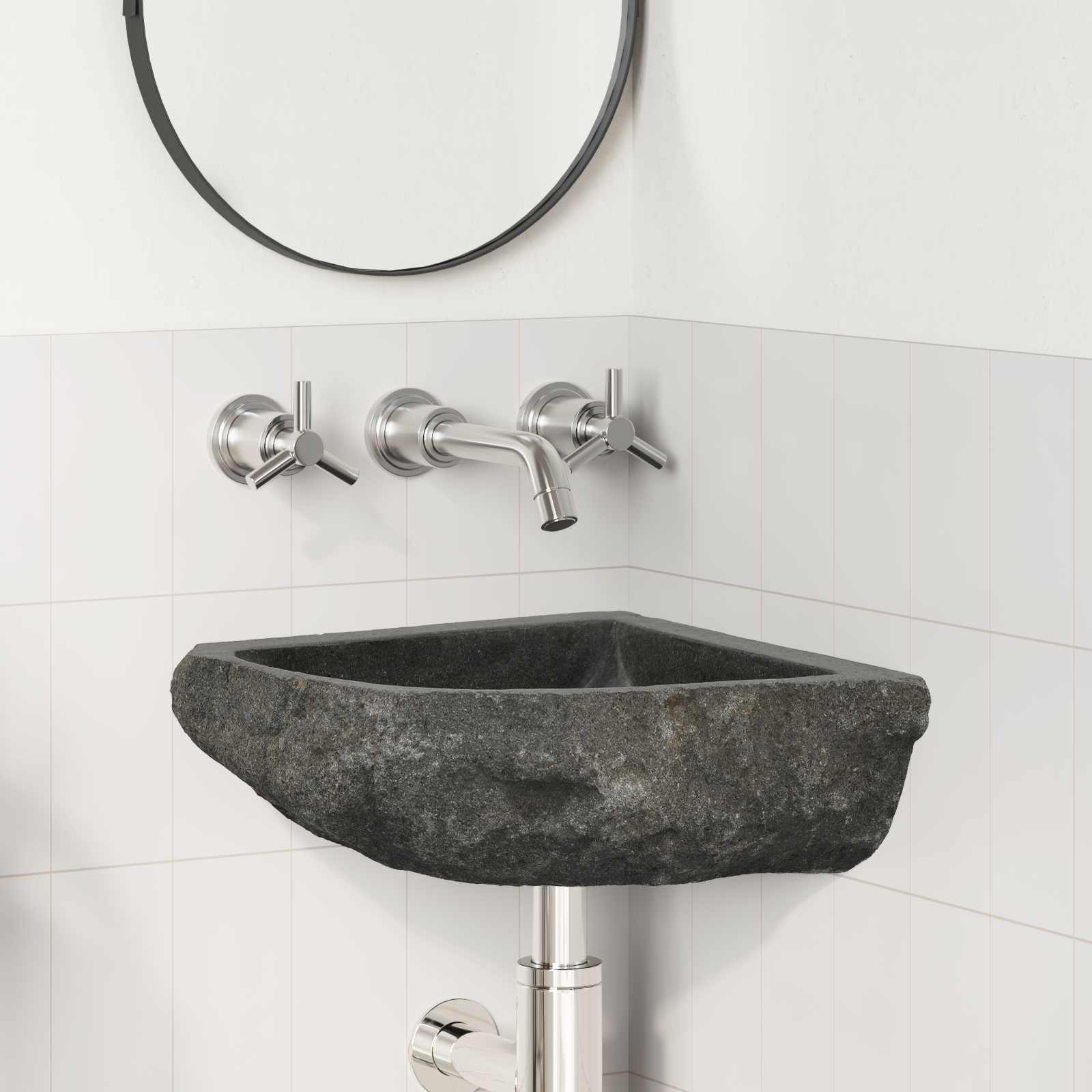 Wasbak Grijs (30-37) x (30-37) x 12 cm Riviersteen