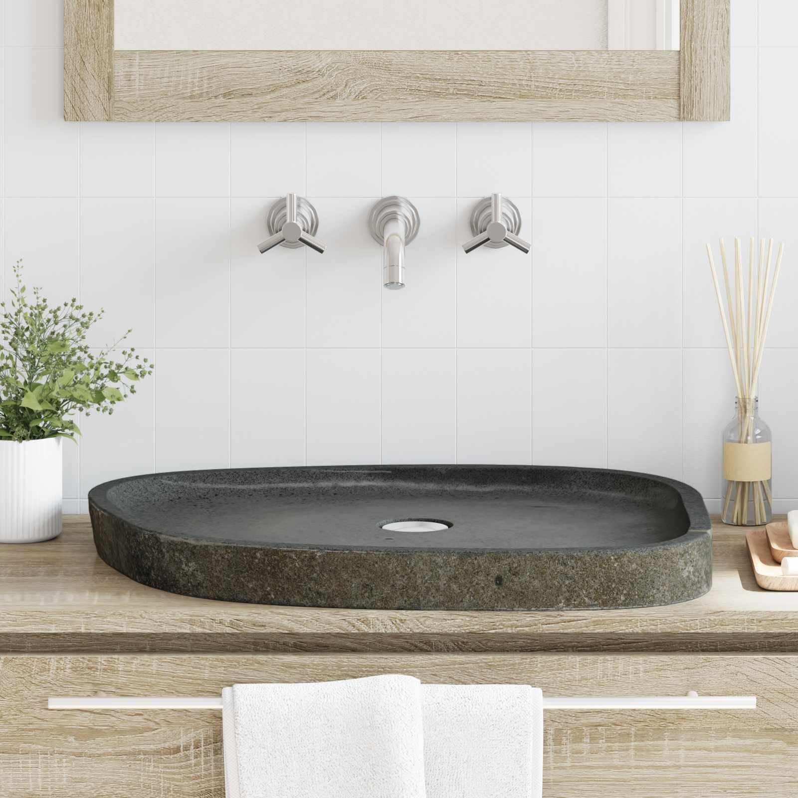 Wasbak Grijs 65 x 50 x 6 cm Riviersteen