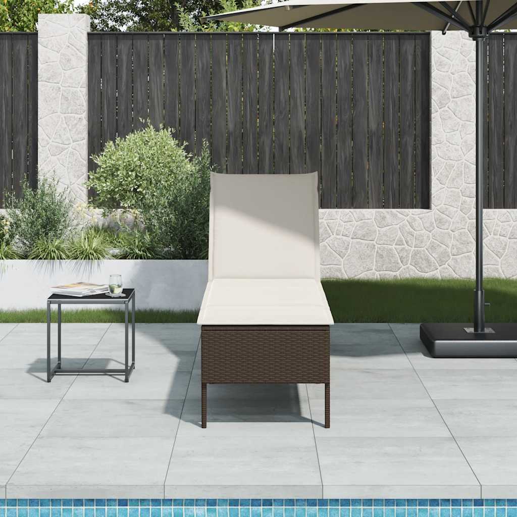 Ligstoel met kussen bruin 55x200x44cm polyrotan