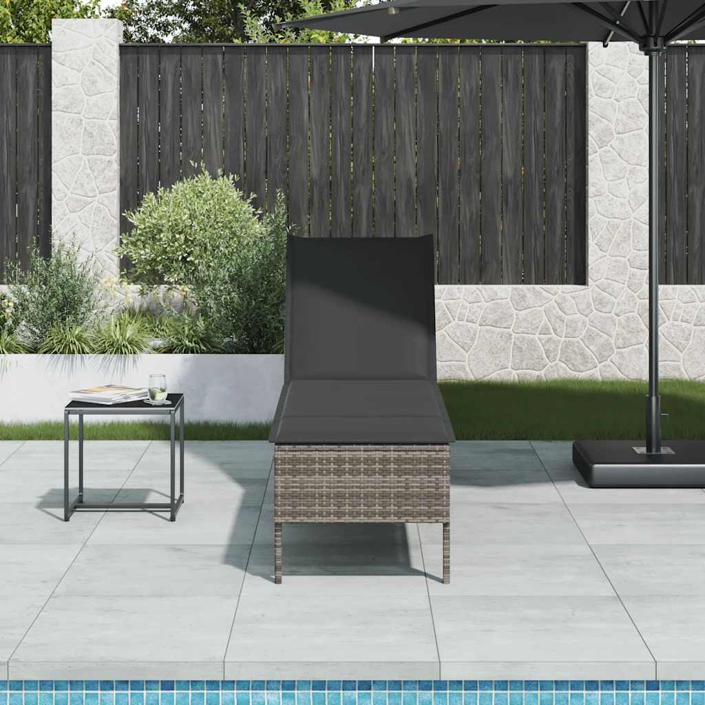 Ligstoel met kussen grijs 55x200x44cm polyrotan