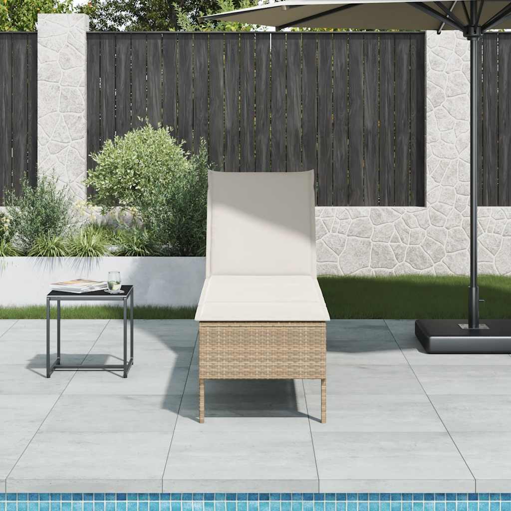 Ligstoel met kussen beige 55x200x44cm polyrotan