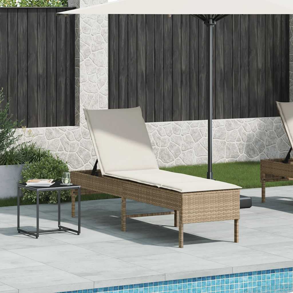 Ligstoel met kussen beige 55x200x44cm polyrotan – afbeelding 3