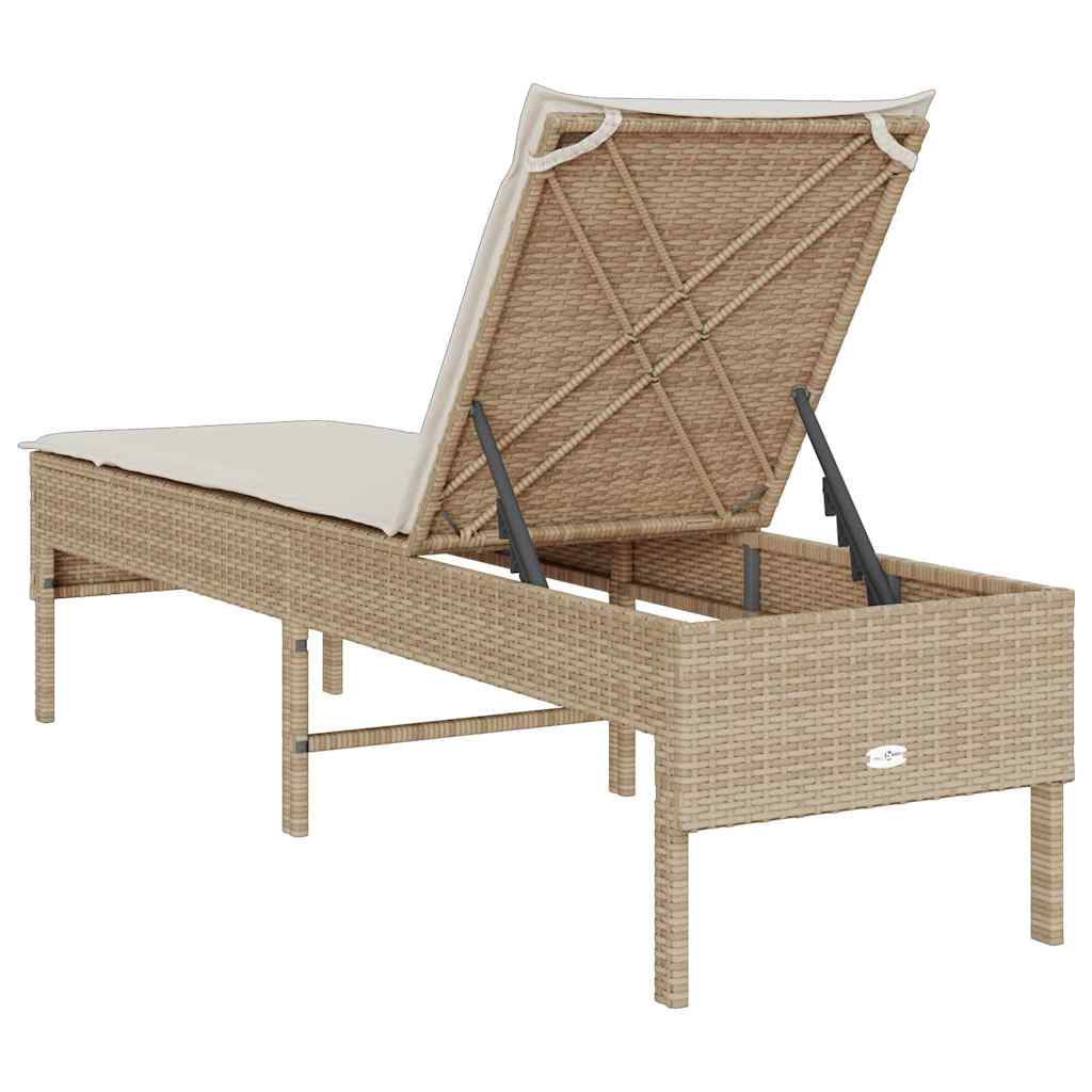 Ligstoel met kussen beige 55x200x44cm polyrotan – afbeelding 7