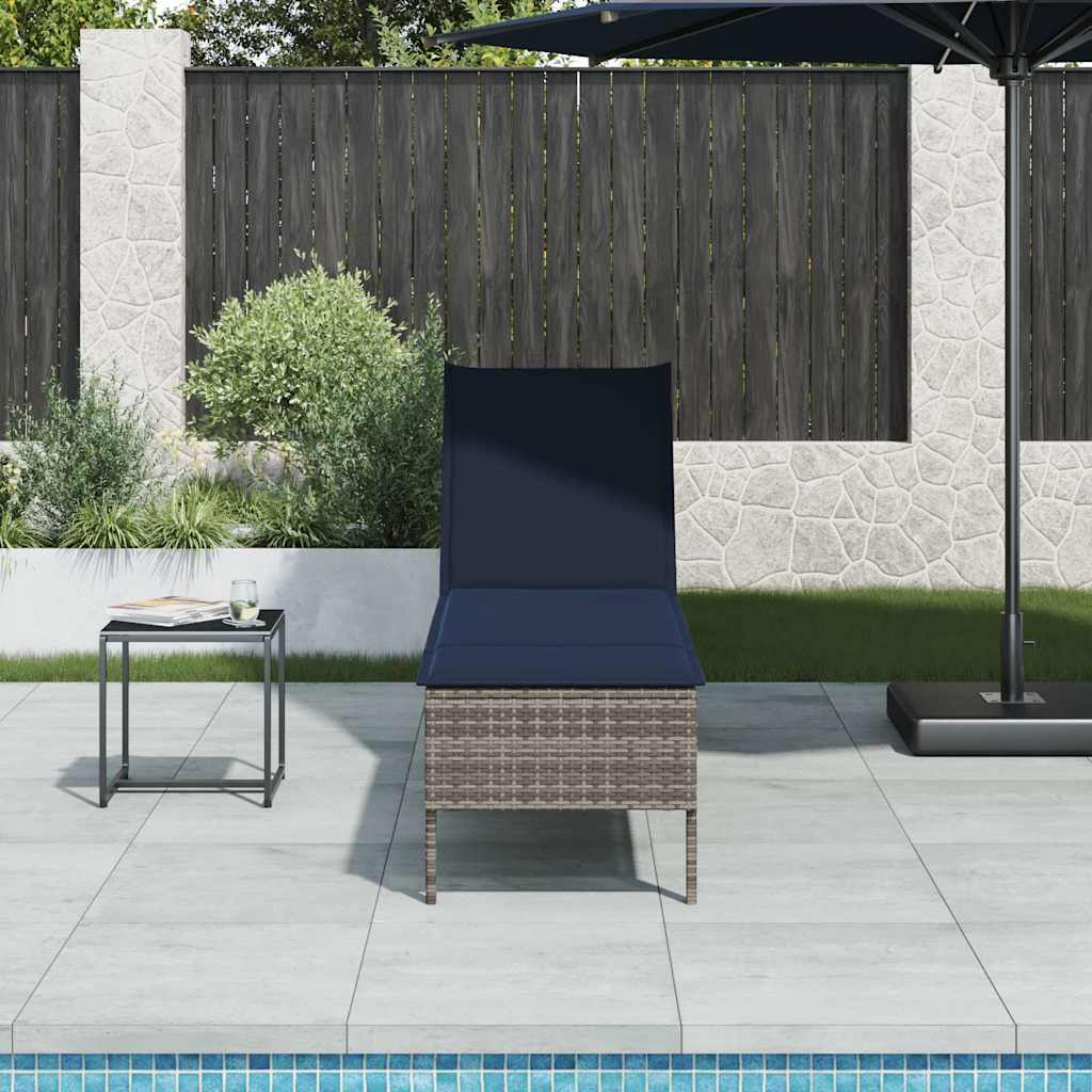 Ligstoel met kussen grijs 55x200x44cm polyrotan
