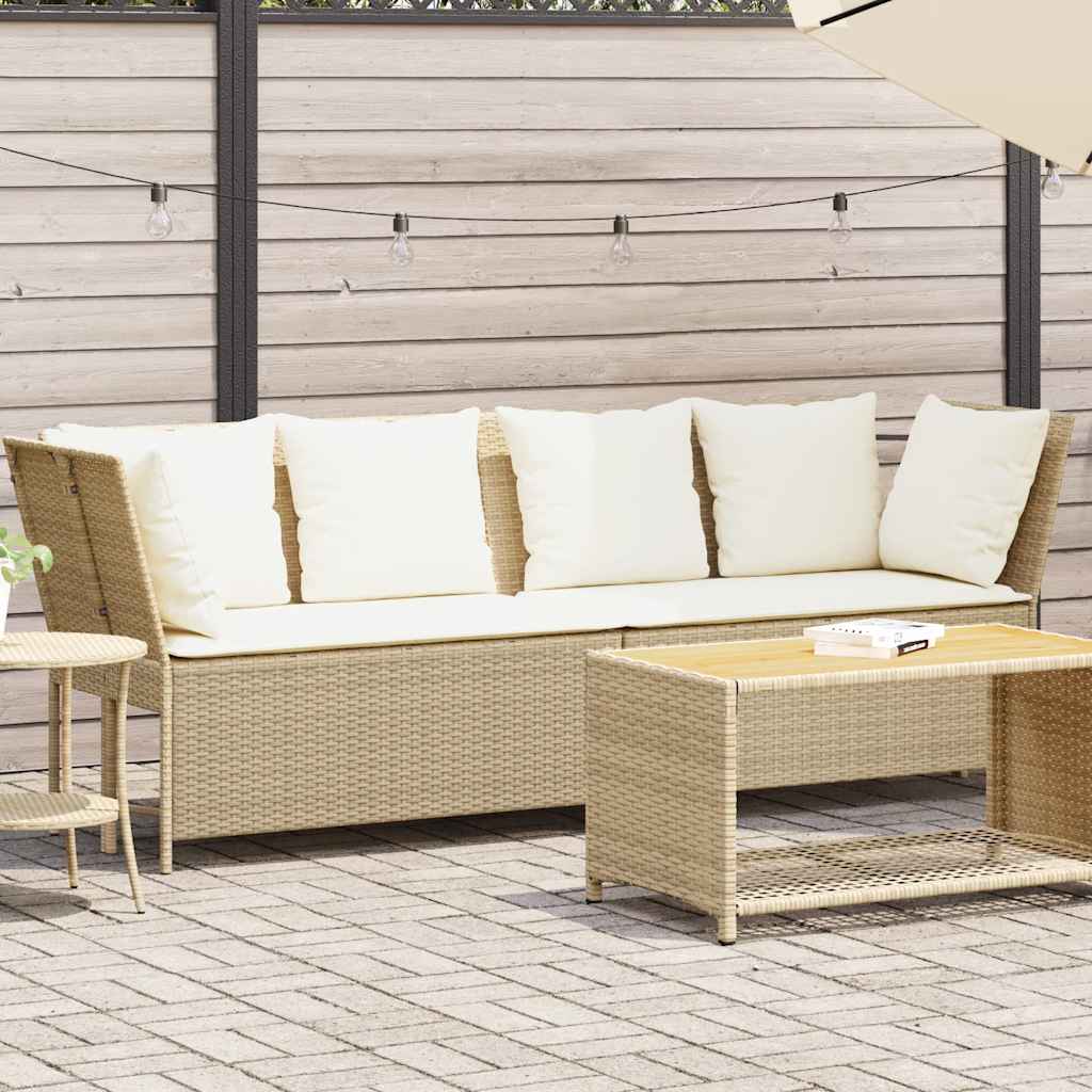 Tuinbank met kussens poly rattan beige – afbeelding 1
